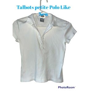 Talbots Petite White Ribbed Polo Top Shirt sz Petite EUC Preppy Staple Modest